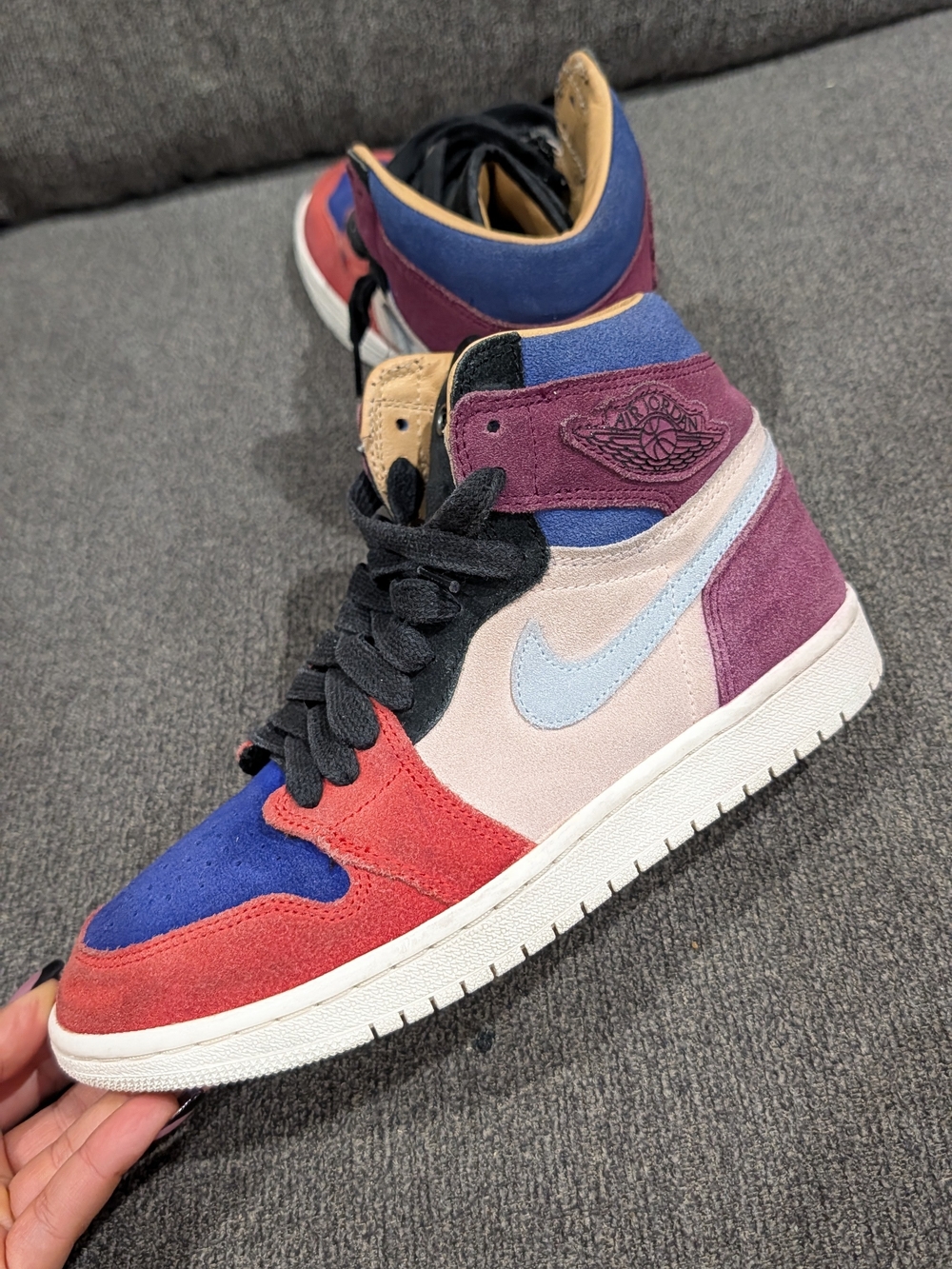 Nike Women’s Multicolor Suede High-Top Sneakers — Red/Blue/Purple/Cream/Black